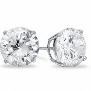 14K White Gold Plated Solitaire Round CZ Sleeper Studs